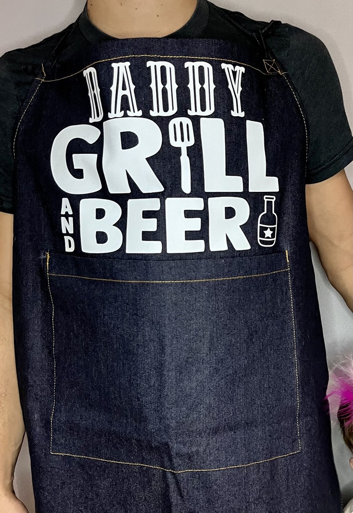 Tablier Barbecue "... Grill and Beer"  (Rose pailletés)