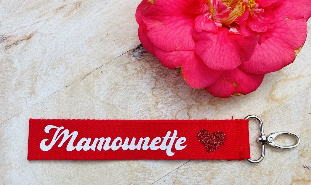Porte-clés "Mamounette plus que parfaite !"  (Rouge, Rose pailletés)