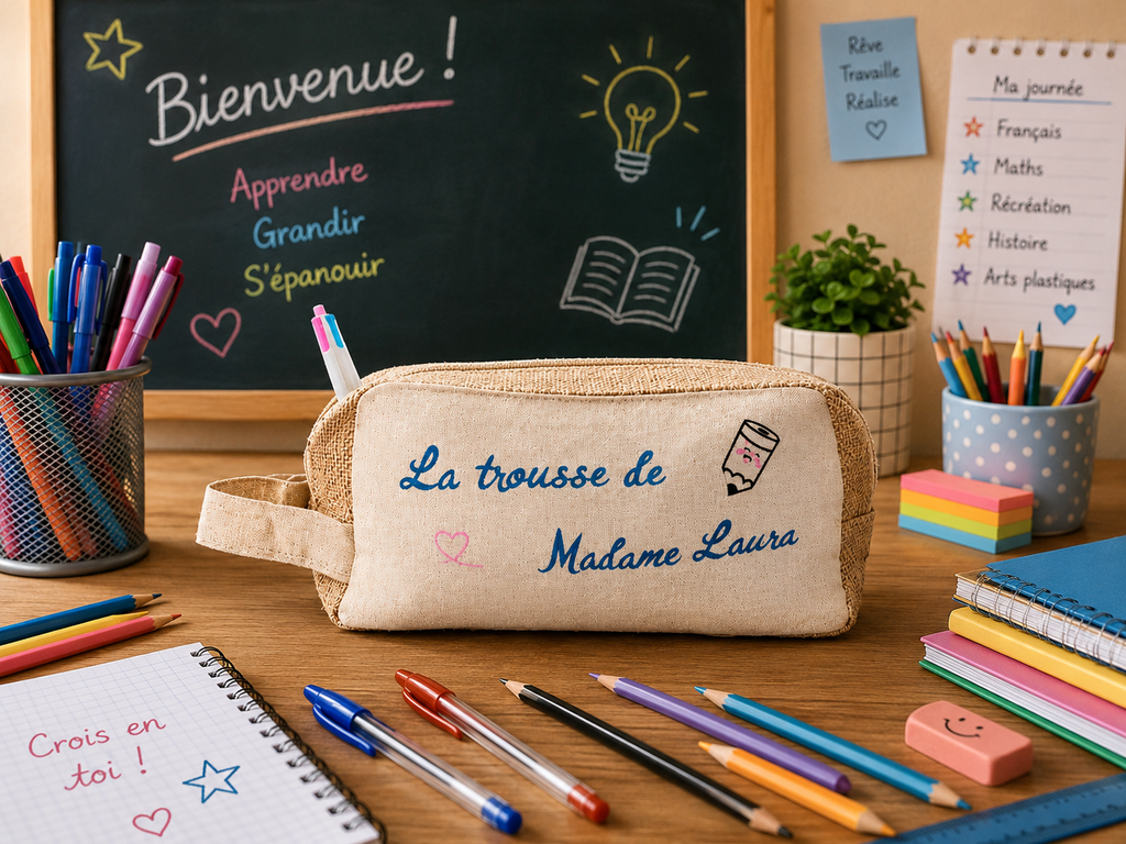 Plumier/trousse coton & jute "La trousse de Madame ou Monsieur"    