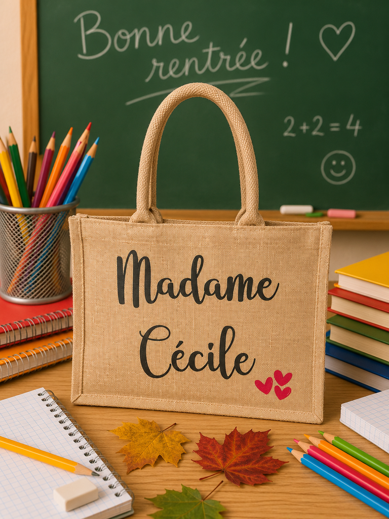 Sac en toile de jute "Madame ..."  (Petit : 26x22x14cm)