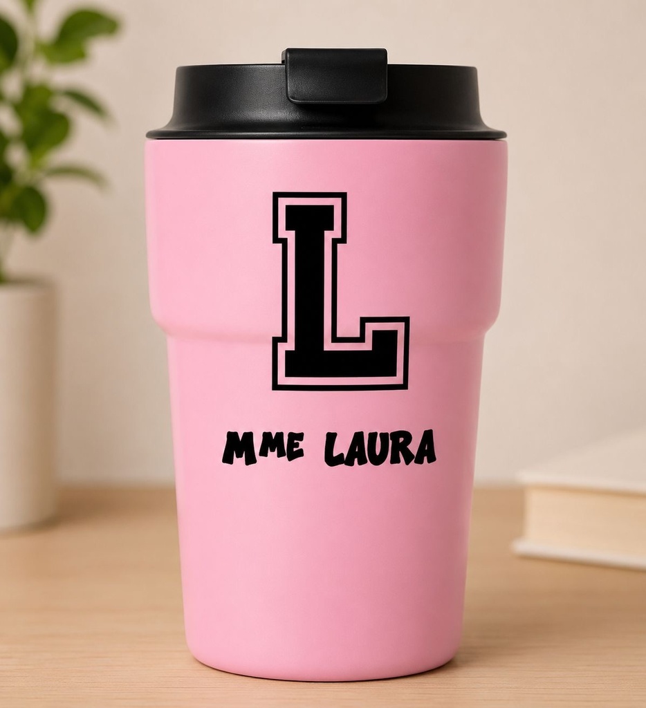 Mug à café isotherme personnalisé *rose* (Blanc)