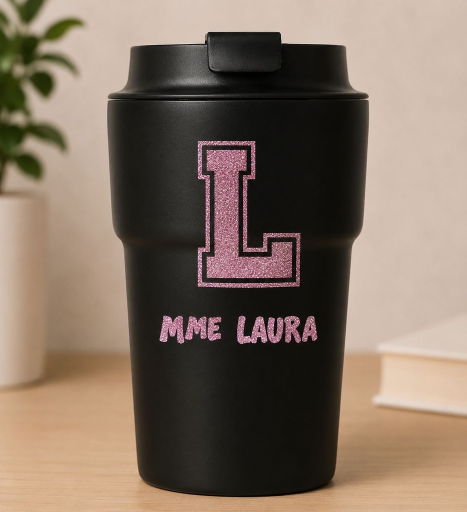 Mug à café isotherme personnalisé *noir*  (Blanc)