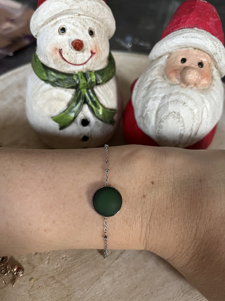 Bracelet Polaris "vert sapin" argenté en acier inoxydable    