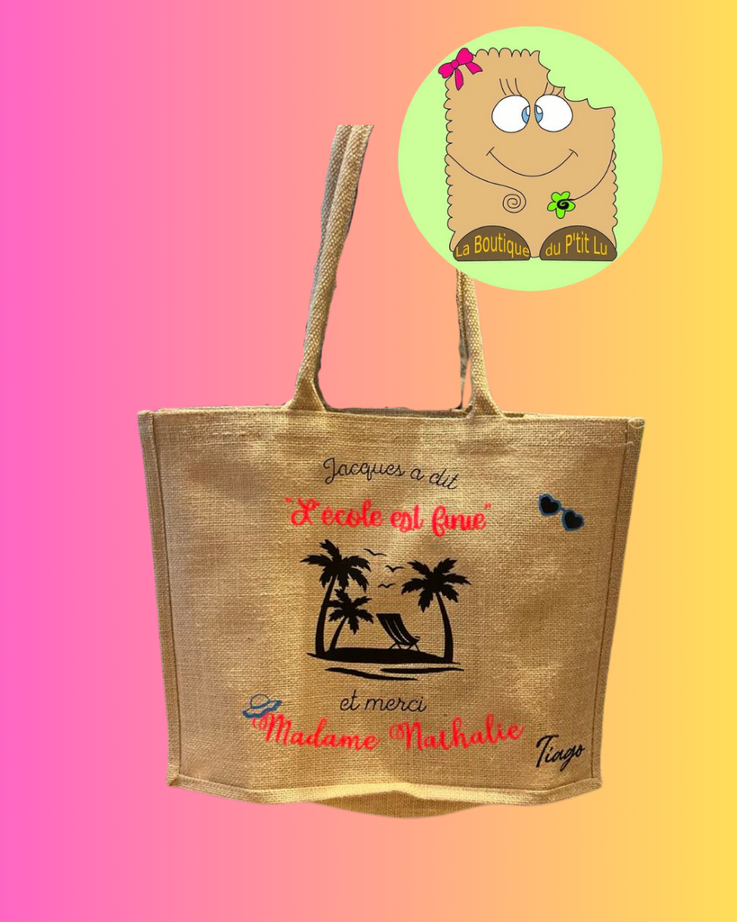 Sac en toile de jute "L'école est finie ..."