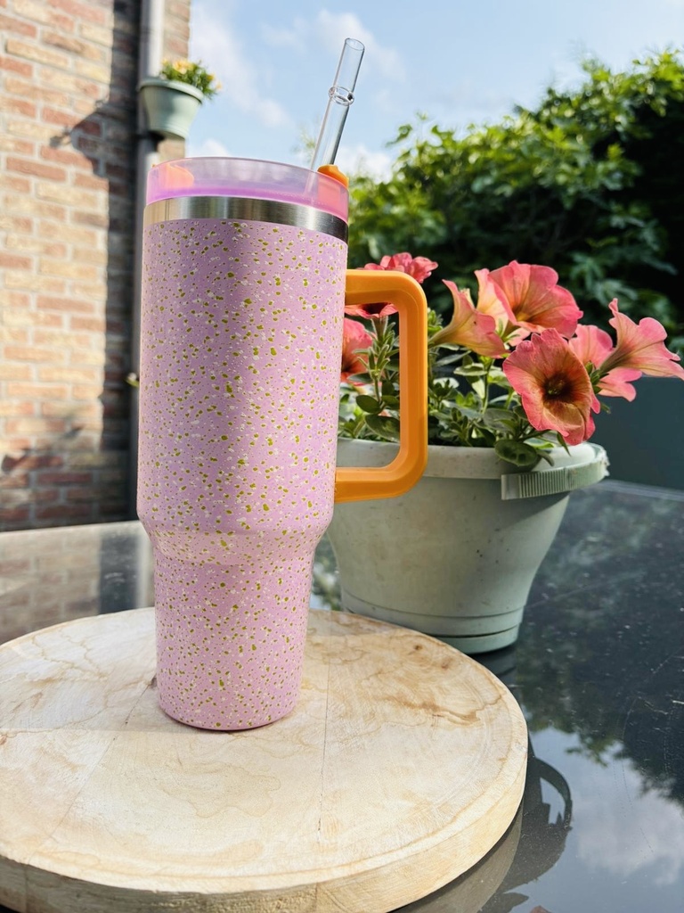 Mug isotherme * Rose, vert & orange *   